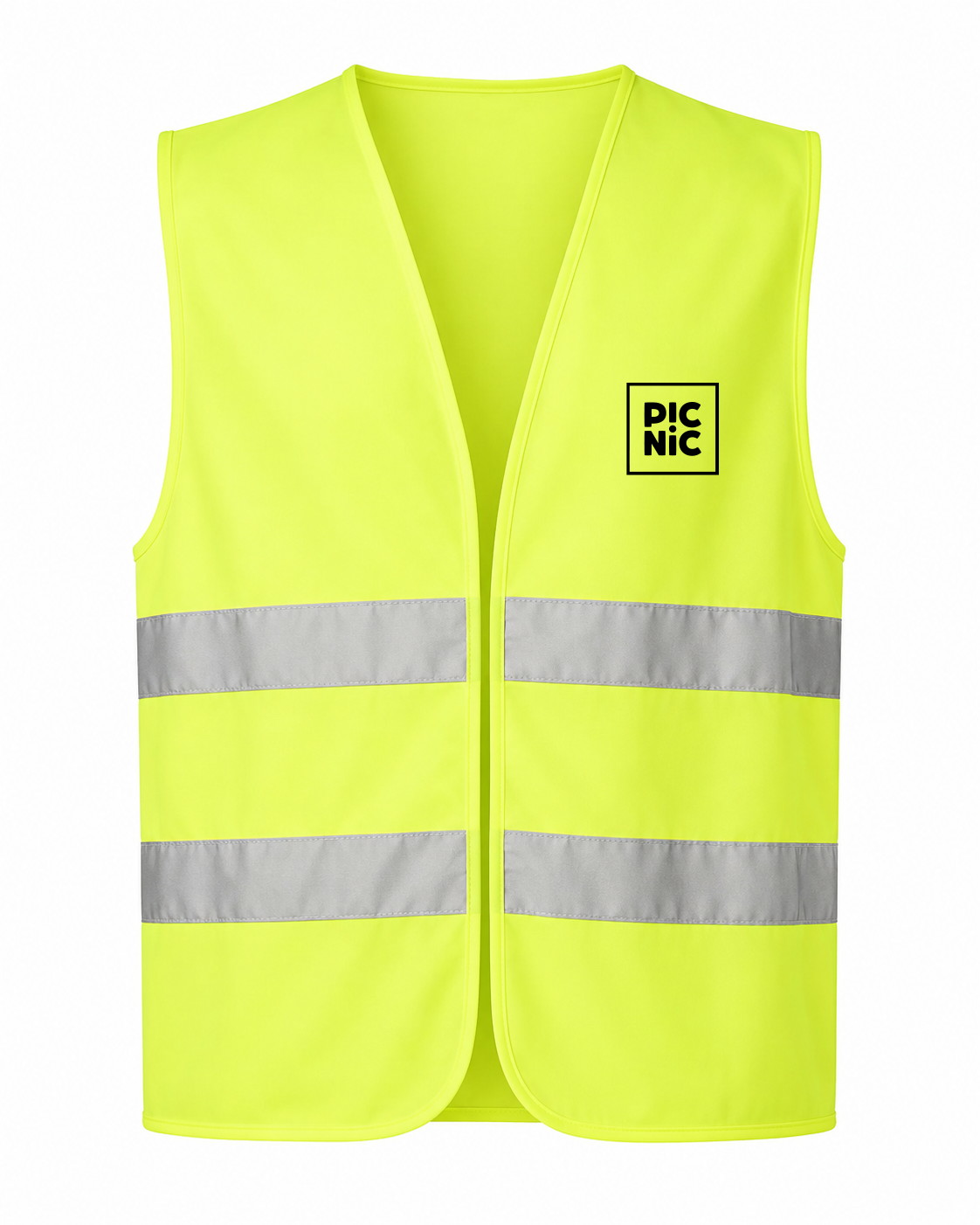 veiligheidsvest, reflecterende band, neon geel, zonder mouwen, logo DICN, veiligheidsvest, reflecterend, neongeel, sterk zichtbaar, zonder merk