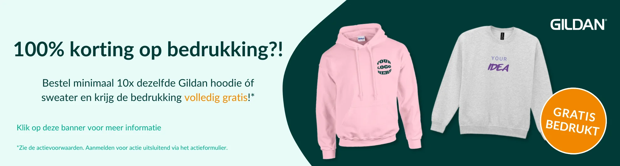 Gratis bedrukking op Gildan hoodies en sweaters actie