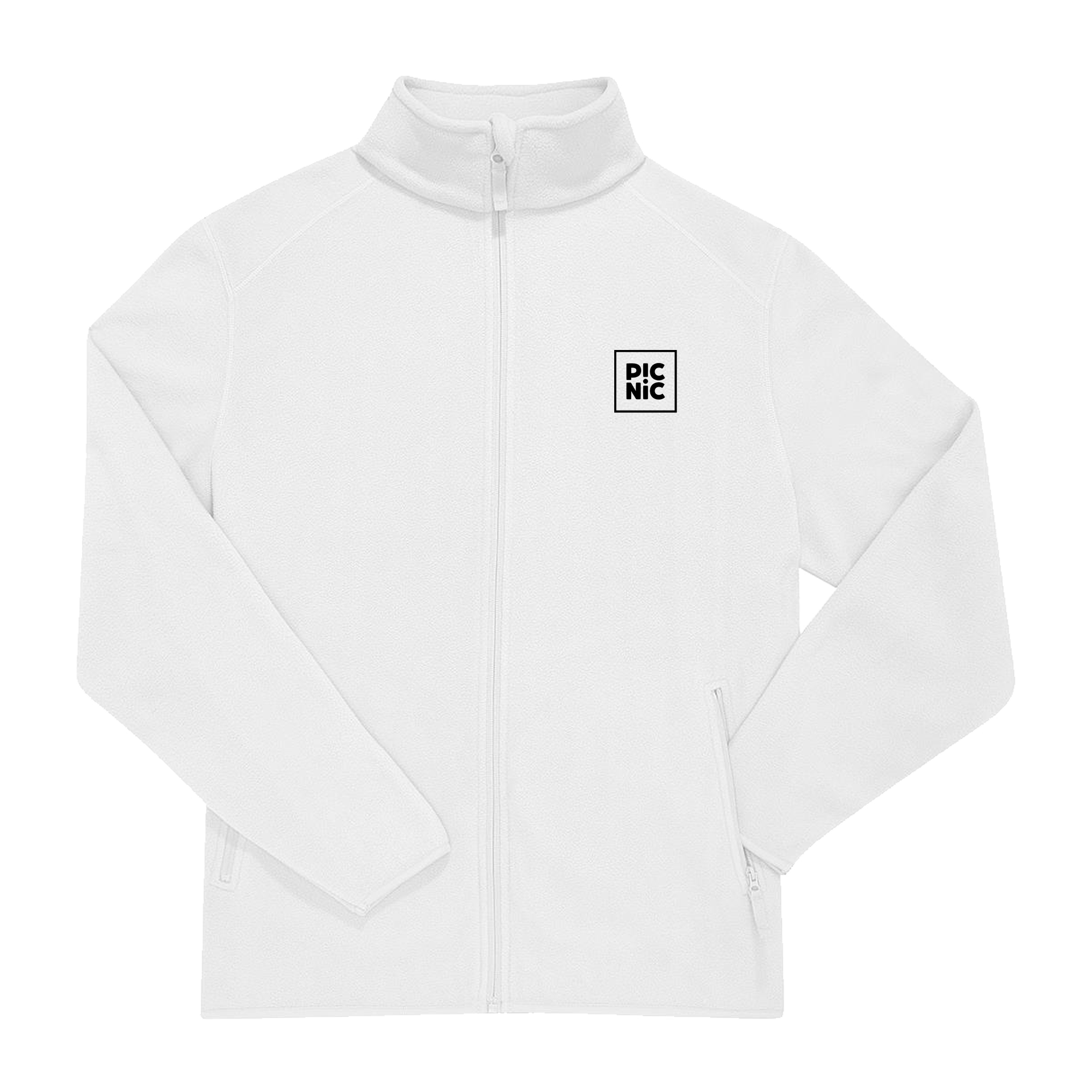 fleece, jacket, white, rits, logo
