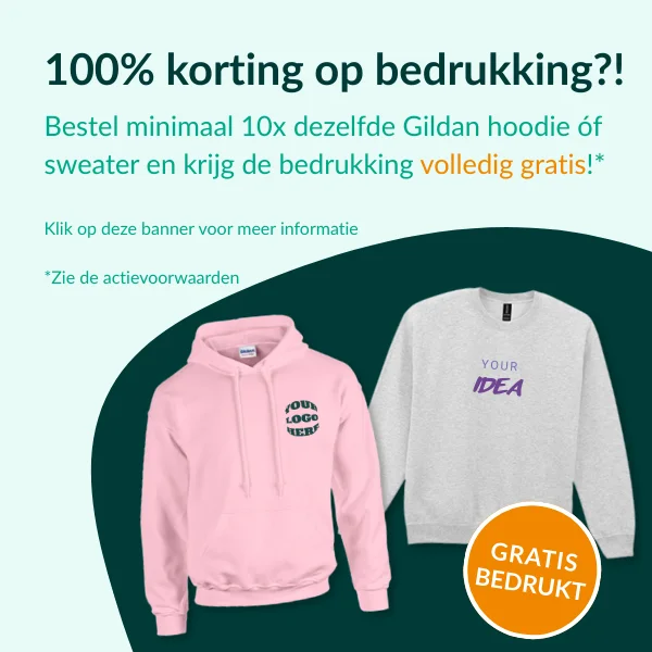 Gratis bedrukking op Gildan sweaters en hoodies actie